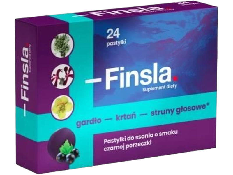 Finsla, smak czarnej porzeczki, pastylki do ssania, 24 past.