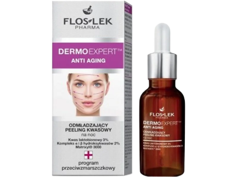 FLOS-LEK DERMO EXPERT ANTI AGING Odmładzający peeling kwasowy na noc, płyn, 30 ml