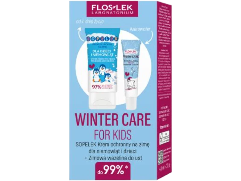 FLOS-LEK Winter Care For Kids zestaw Sopelek krem ochronny na zimę dla dzieci i niemowląt + zimowa wazelina do ust, krem + wazelina, 40 ml + 10 g ml