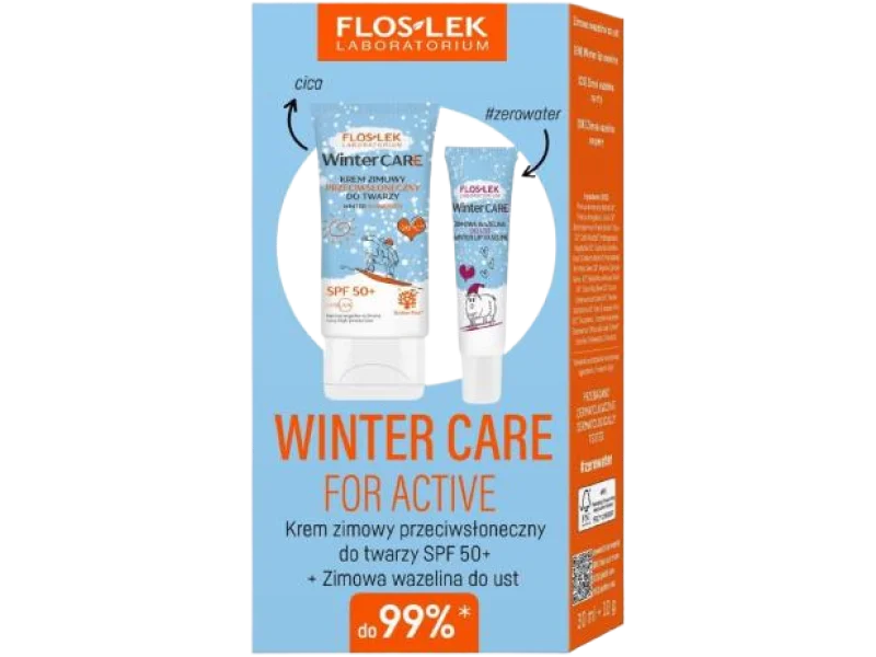 FLOS-LEK Winter Care Zestaw prezentowy: Krem zimowy przeciwsłoneczny do twarzy SPF 50+ + Zimowa wazelina do ust, 30ml + 10g ml