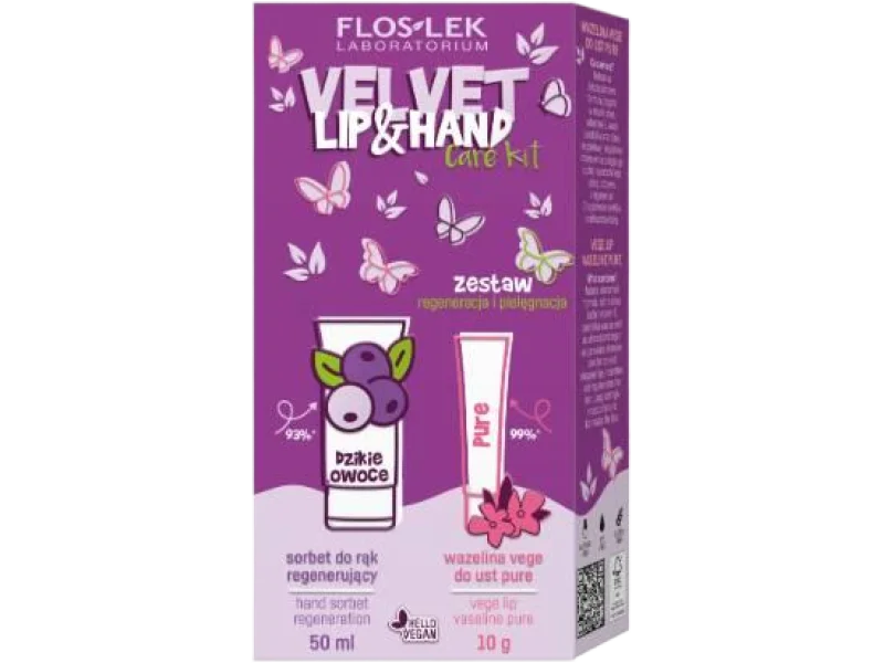 FLOSLEK Lip & Hand Care zestaw Velvet regeneracja i pielęgnacja, sorbet + wazelina