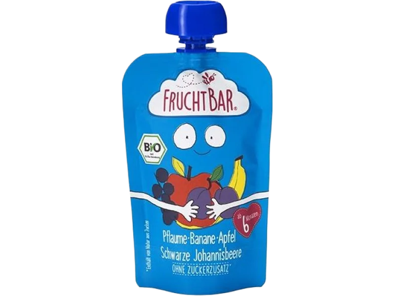 Fruchtbar ekologiczny mus owocowy – śliwka, banan, jabłko, czarna porzeczka, 100 g