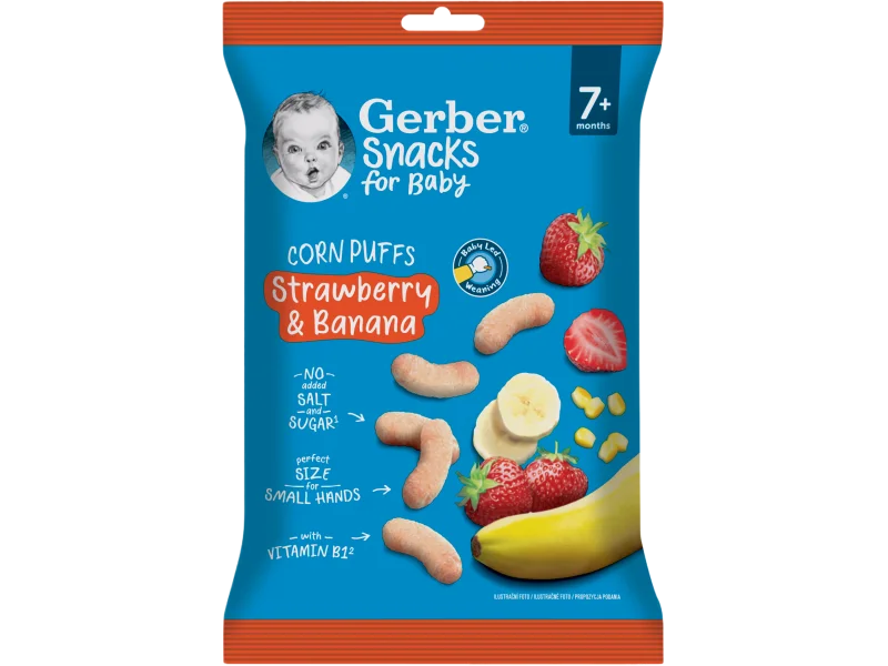 Gerber chrupeczki kukurydziane bananowo-truskawkowe po 7. miesiącu, chrupki, 28 g