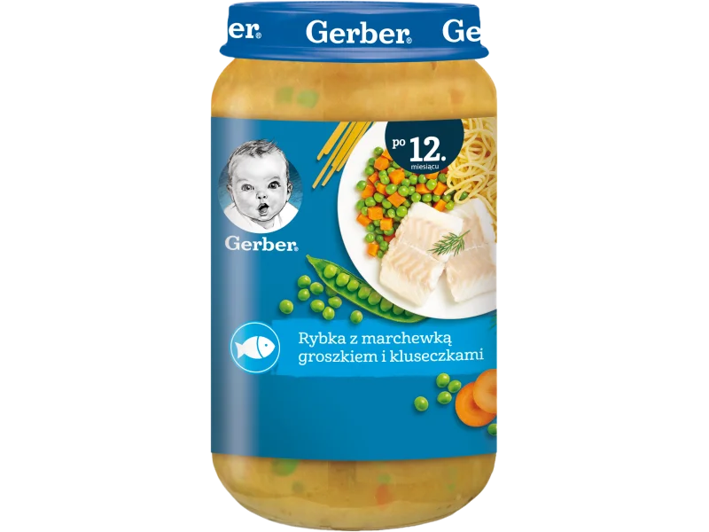 Gerber Junior obiadek rybka z marchewką, groszkiem i kluseczkami po 12 miesiącu, 250 g