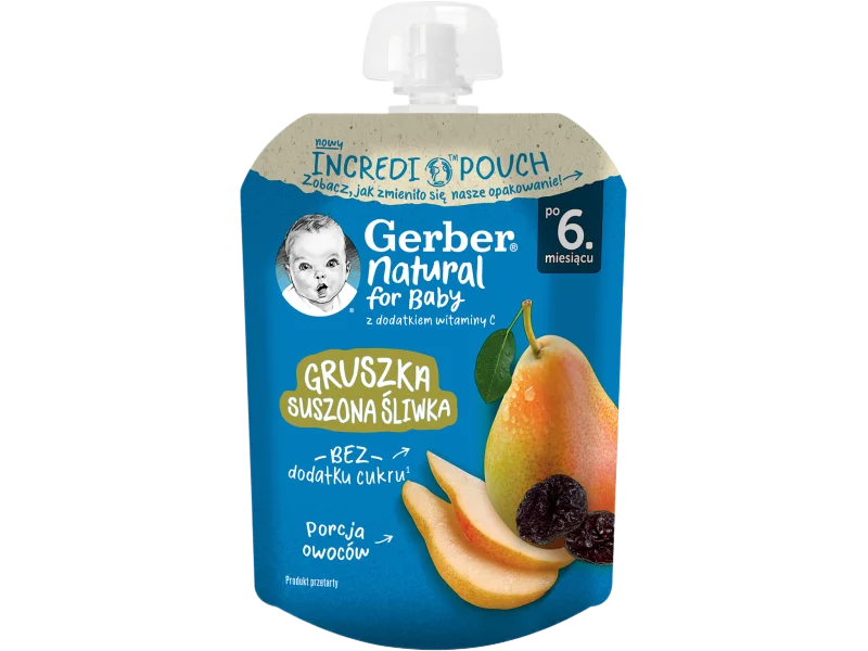 Gerber Natural For Baby deserek gruszka suszona śliwka po 6. miesiącu, mus, 80 g