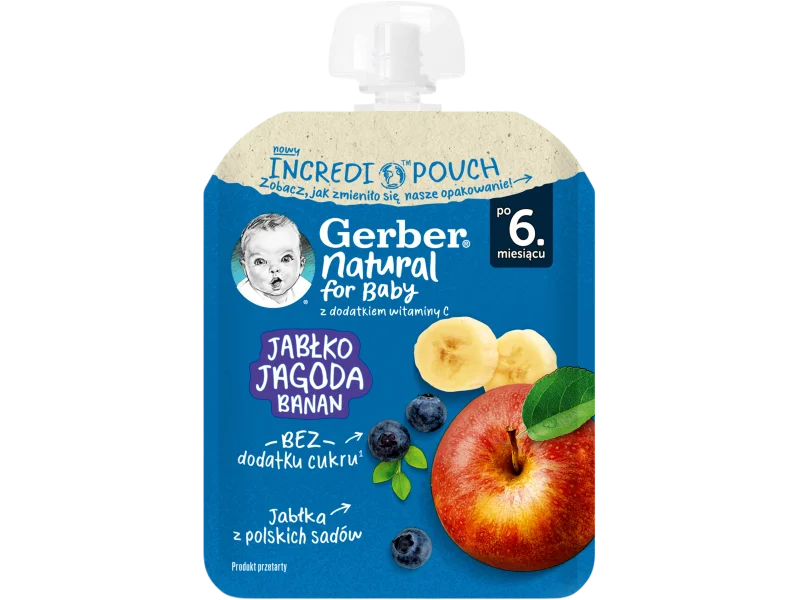 Gerber Natural For Baby deserek jabłko-jagoda-banan po 6. miesiącu, mus, 80 g