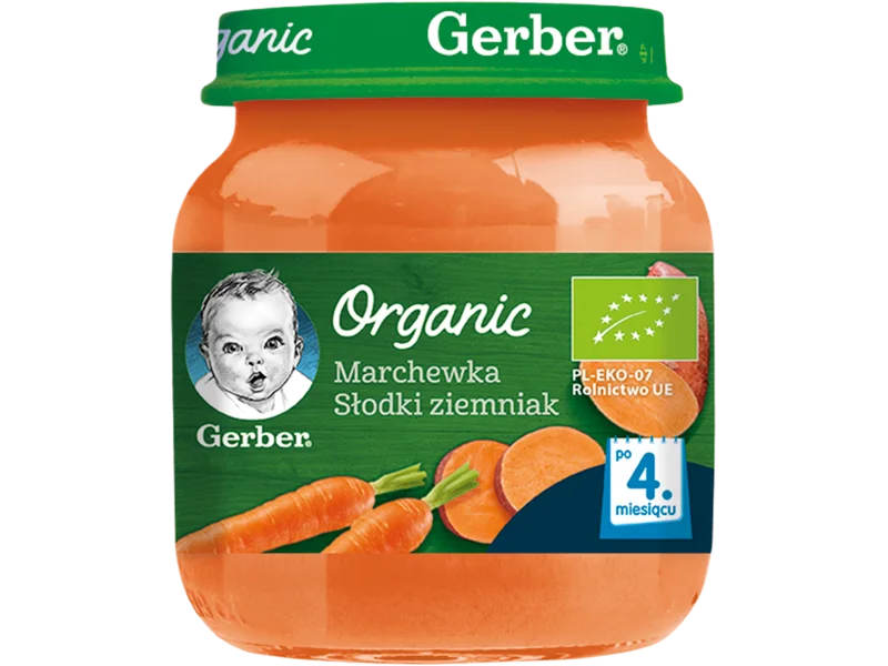GERBER ORGANIC Marchewka słodki ziemniak po 4 miesiącu, puree, 125 g