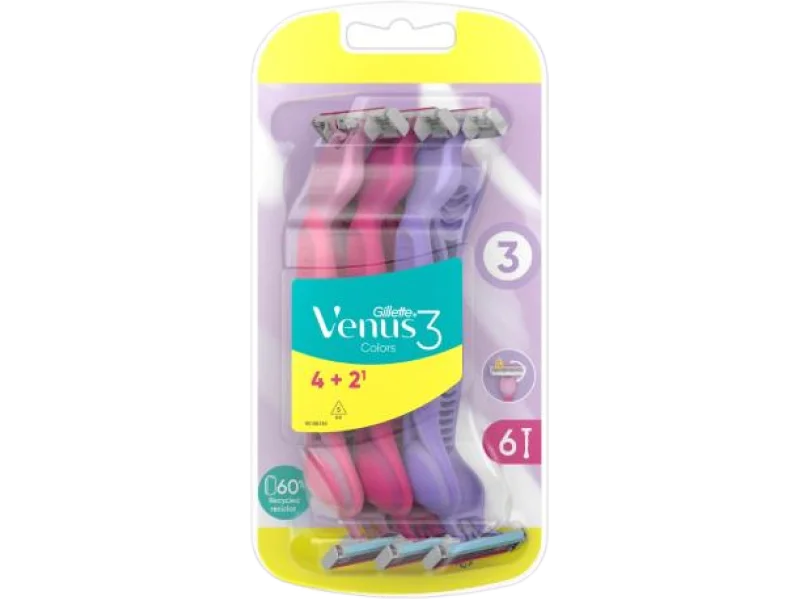 Gillette Venus 3 Colors Maszynki do golenia jednorazowe, sprzęt medyczny, 6 szt.