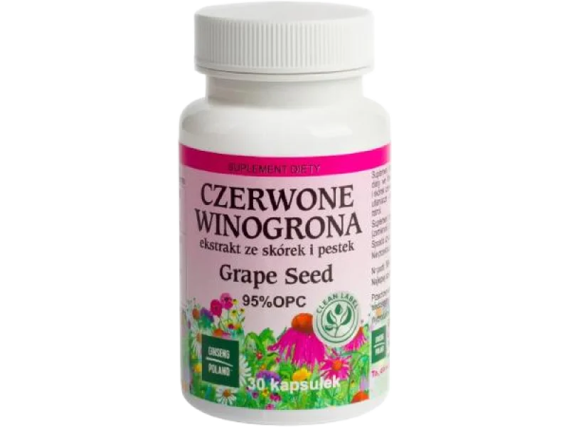 GINSENG Czerwone Winogrona Grape Seed, kapsułki, 30 kaps.