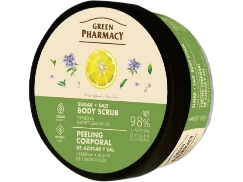 GREEN PHARMACY Peeling cukrowo-solny do ciała Werbena i Olejek cytrynowy, 200 ml