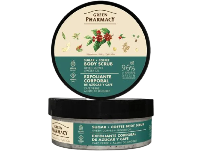 GREEN PHARMACY peeling cukrowo-solny do ciała zielona kawa i olejek imbirowy, 200 ml
