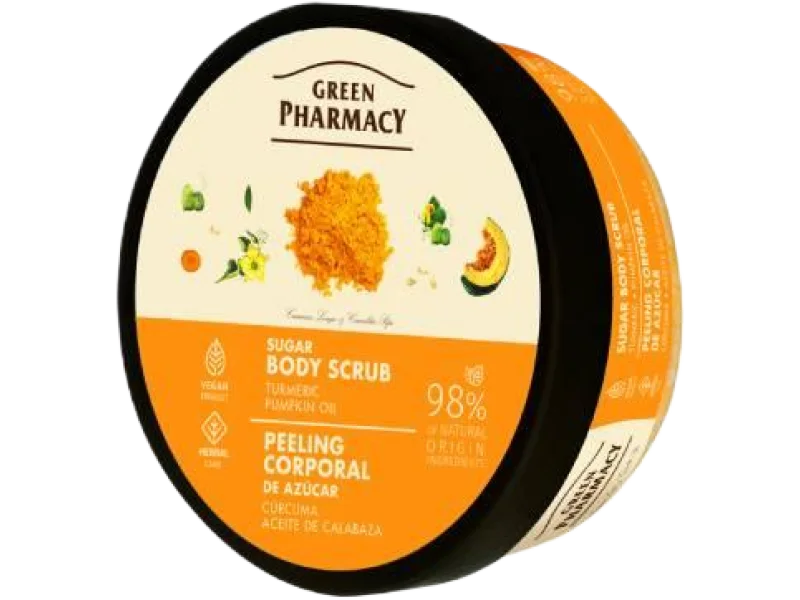 GREEN PHARMACY Peeling cukrowy do ciała kurkuma i olejek dyniowy, 200 ml