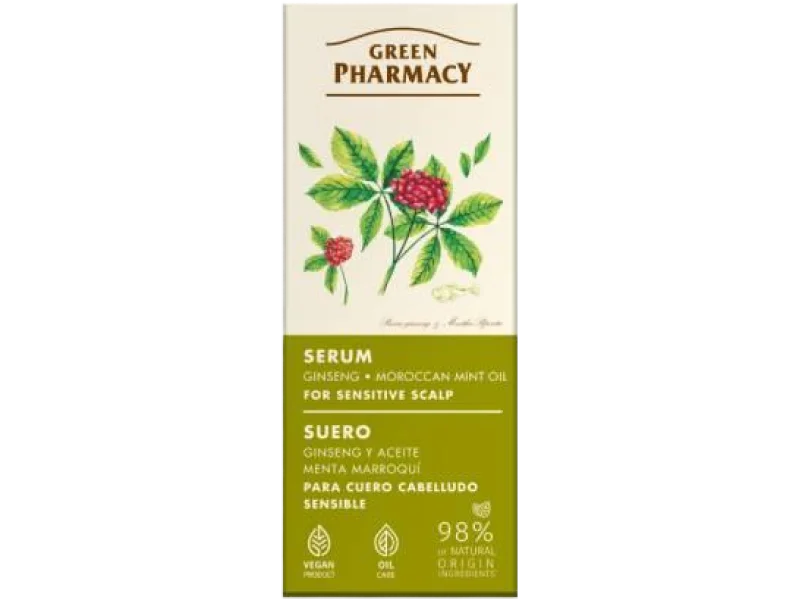 GREEN PHARMACY Serum do wrażliwej skóry głowy Żeń-szeń i Marokański olej miętowy, 100 ml