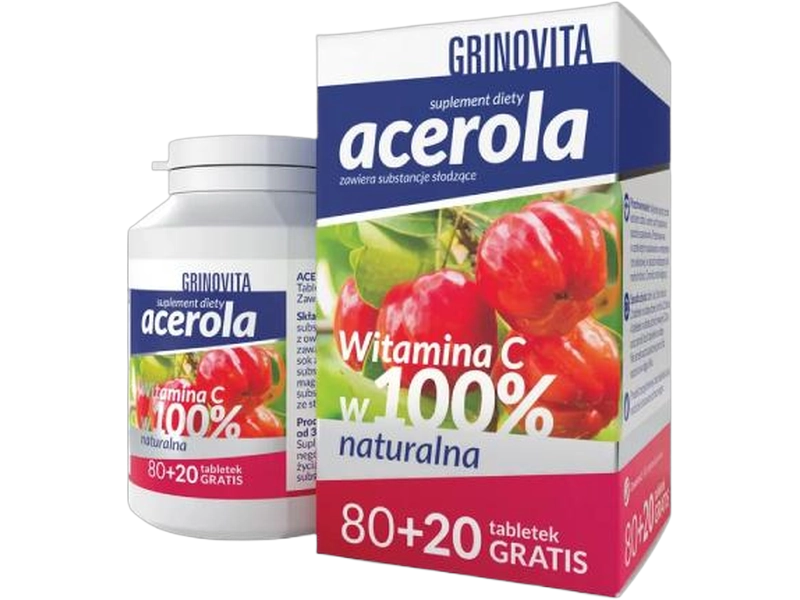 Grinovita Acerola, tabletki do ssania, 120 mg, 100 tabl.
