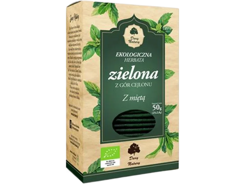 Herbata zielona z gór Cejlonu z miętą, zioła do zaparzania, 50 szt.