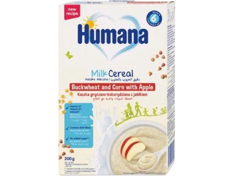 Humana mleczna gryczano-kukurydziana z jabłkiem, kaszka, 200 g