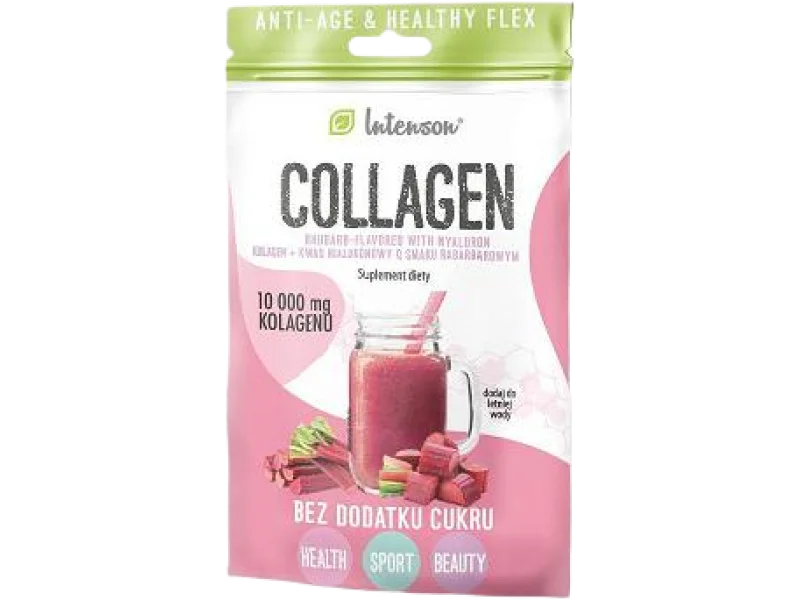 INTENSON Kolagen + kwas hialuronowy + witamina C o smaku rabarbarowym, proszek, 11,5 g