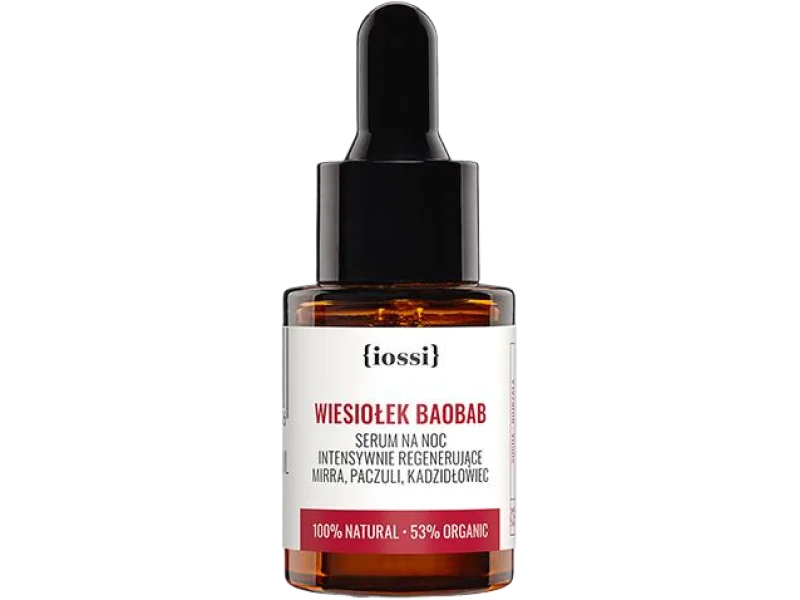 Iossi Wiesiołek Baobab serum na noc intensywnie regenerujące mirra, paczuli, kadzidłowiec, 10 ml
