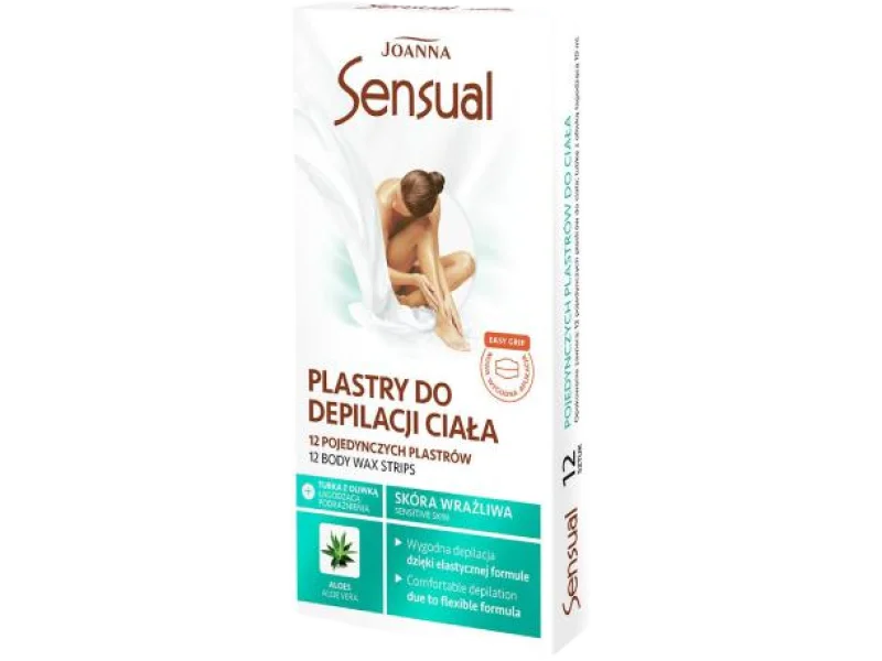 JOANNA SENSUAL Plastry do depilacji ciała skóra wrażliwa ALOES, plaster, 12 szt.