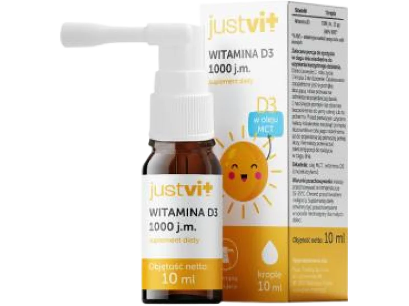 Justvit, Witamina D3 w oleju MCT, krople, 10 ml