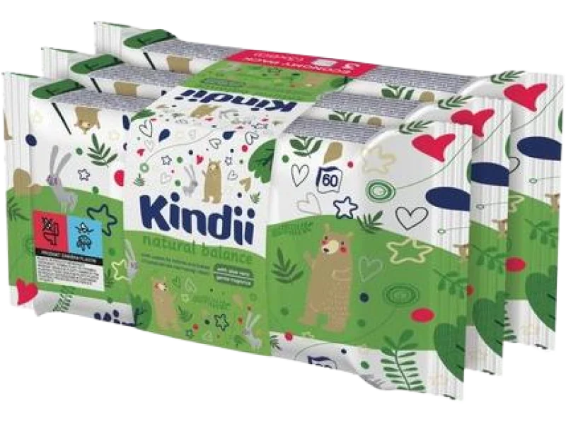 KINDII Natural Balance Chusteczki nawilżane dla dzieci, 180 szt.