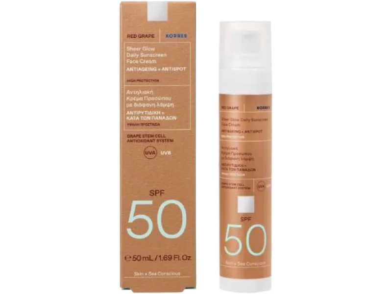 KORRES Red Grape Sheer Glow Daily Sunscreen Face Cream Rozświetlający krem do twarzy SPF50, 50 ml