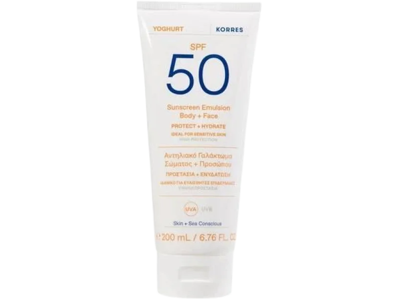 Korres Youghurt Emulsja ochronna do ciała i twarzy SPF50, SPF50, 200 ml