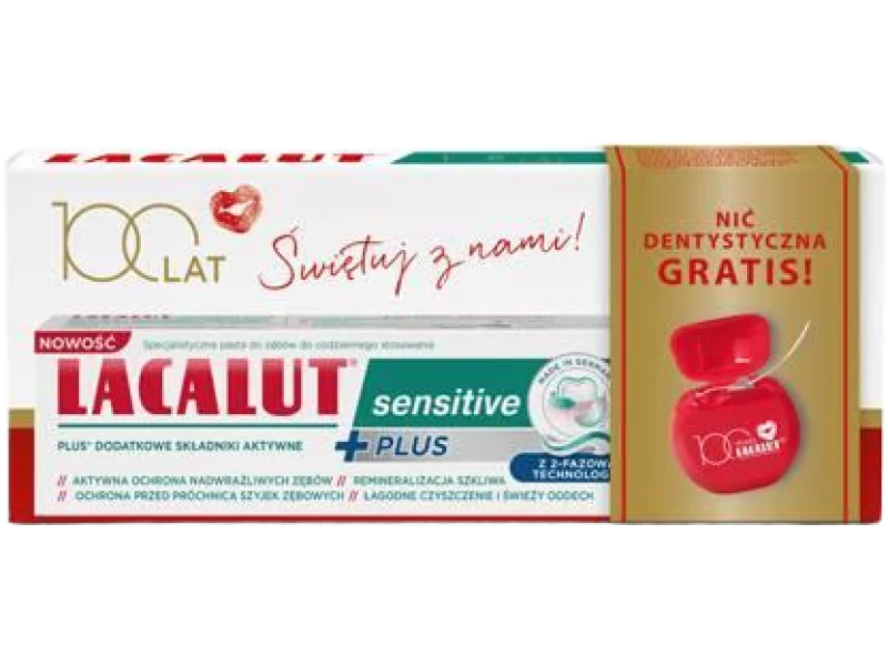 Lacalut Sensitiv Plus Pasta do zębów wrażliwych + nić dentystyczna, 75 ml