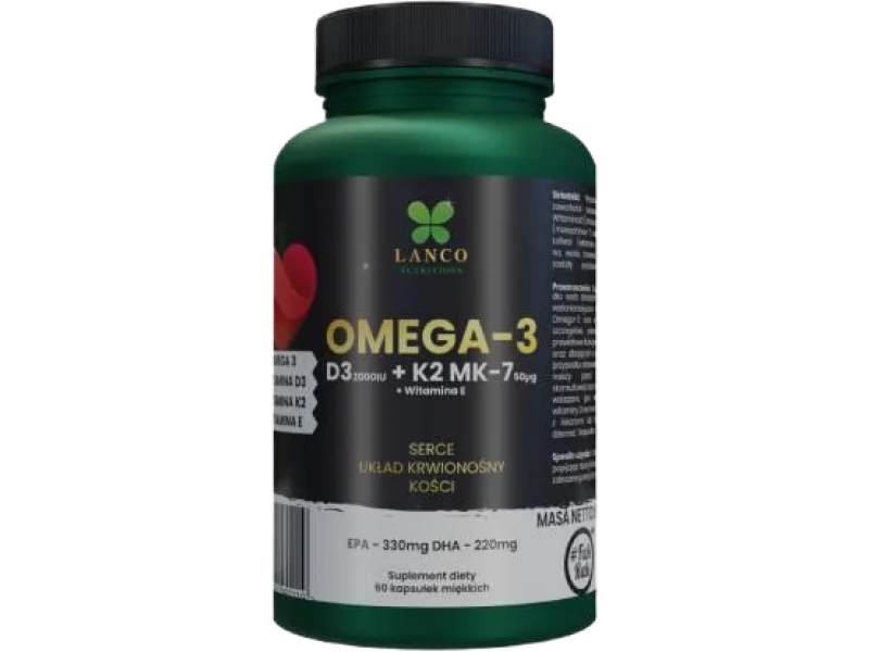 LANCO NUTRITIONS Omega 3 D3 + K2 MK-7 + Witamina E, kapsułki, 60 kaps.