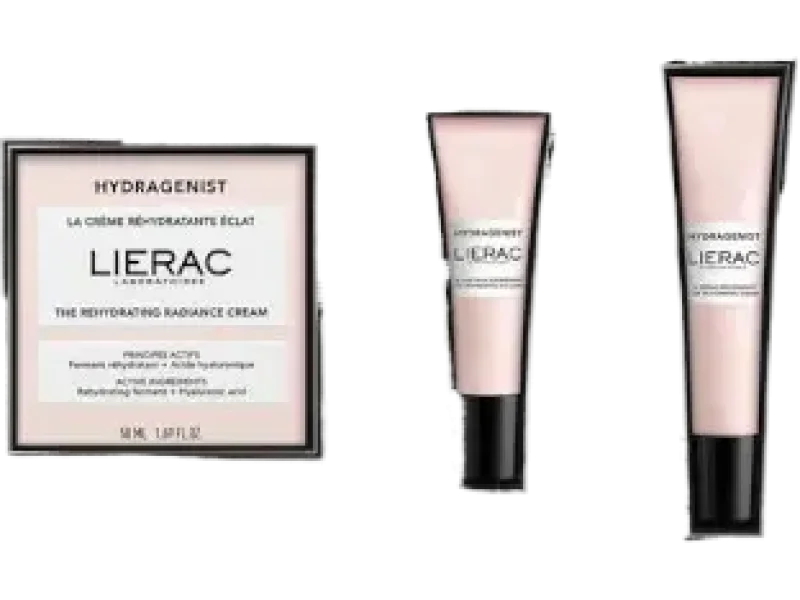 Lierac Hydragenist nawilżający krem rozświetlający + serum przywracające nawilżenie + nawilżająca pielęgnacja pod oczy, zestaw, 50 + 15 + 7,5 szt.