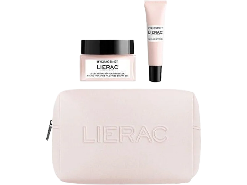 Lierac Hydragenist nawilżający krem-żel rozświetlający + krem pod oczy + kosmetyczka, zestaw, 50 szt.