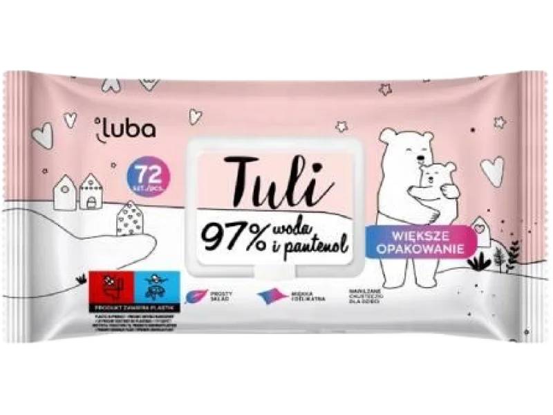 LUBA Tuli Nawilżane chusteczki dla dzieci i niemowląt 97% woda i pantenol, 72 szt.