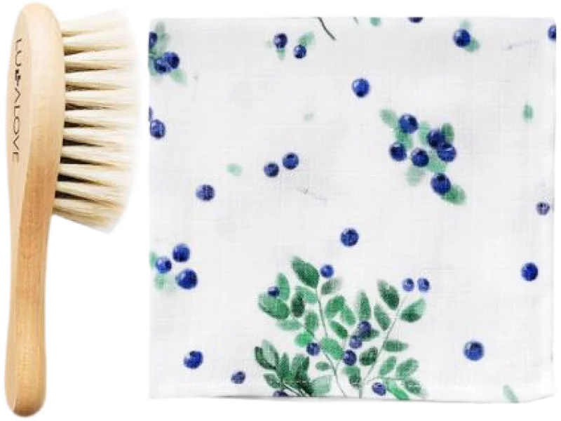 LULLALOVE Miękka szczotka z włosia koziego z myjką w jagódki, szczoteczka, 1 szt.