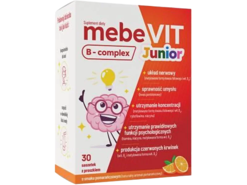 MebeVit Junior B-Complex o smaku pomarańczowym, proszek w saszetkach, 30 sasz.