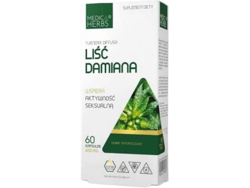 Medica Herbs Liść Damiana, kapsułki, 600 mg, 60 kaps.
