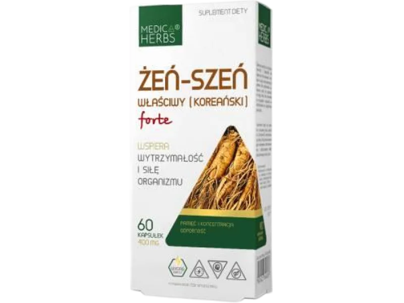 Medica Herbs Żeń-Szeń Właściwy (Koreański) Forte, kapsułki, 200 mg, 60 kaps.