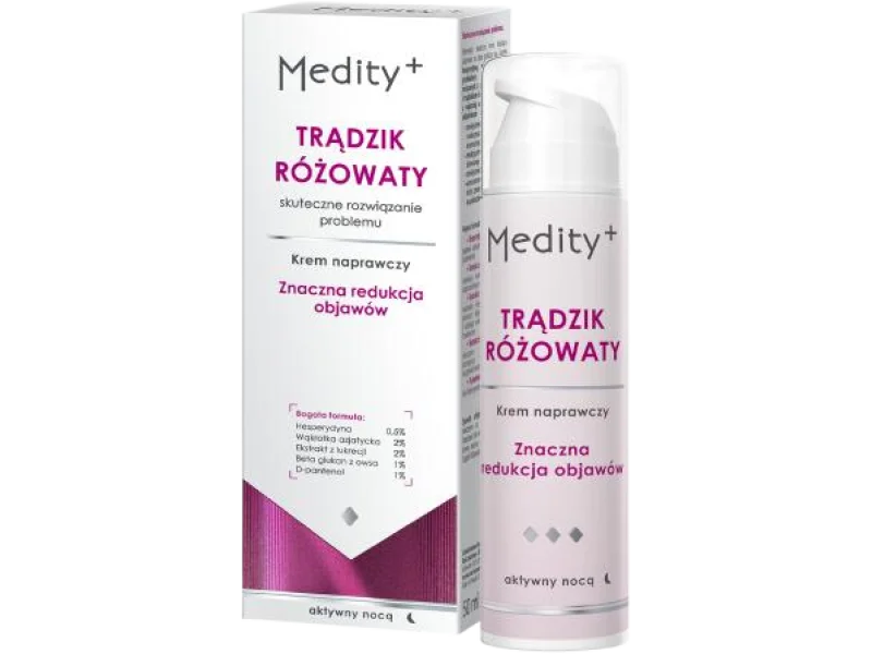 MEDITY+ TRĄDZIK RÓŻOWATY Krem naprawczy na noc, 50 ml