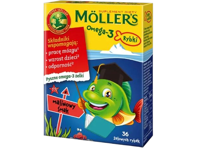 Moller’s Omega-3 rybki, smak malinowy, żelki, 36 szt.