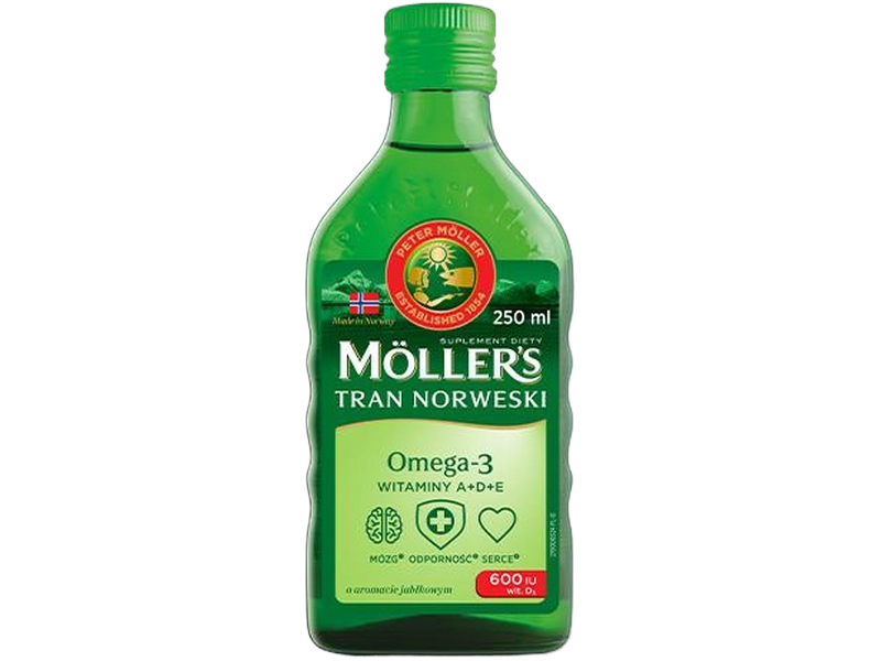 Moller’s Tran norweski, smak jabłkowy, płyn, 250 ml