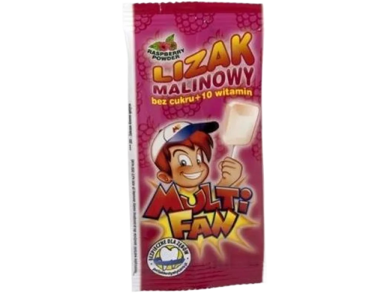 MULTI FAN Lizak malinowy bez cukru + 10 witamin, 5 g