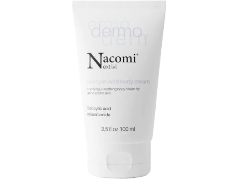 NACOMI Next Level Dermo Oczyszczająco-łagodzący krem do ciała z kwasem salicylowym i niacynamidem, 100 ml