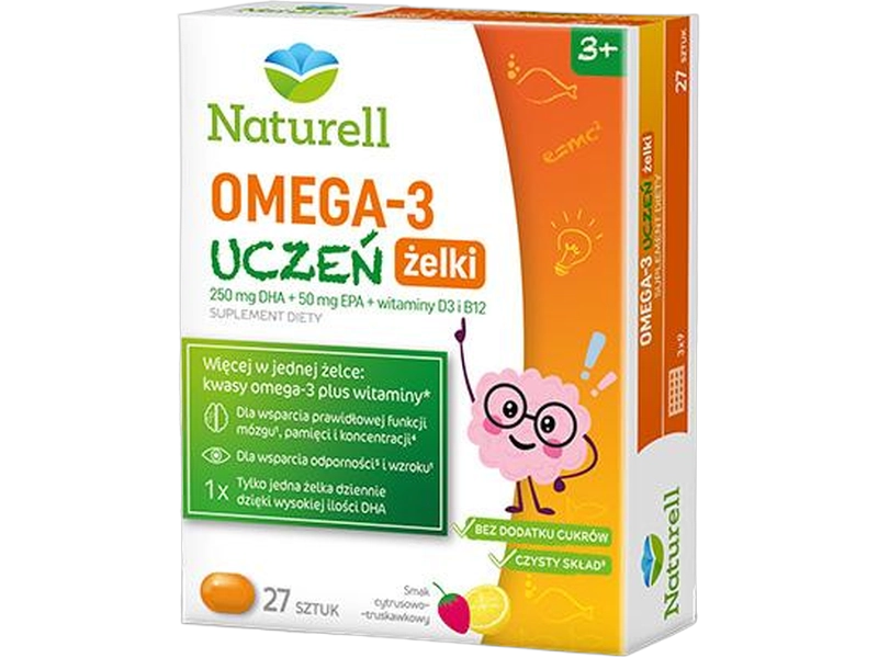 Naturell Omega 3 uczeń, smak cytrynowy, żelki, 27 szt.