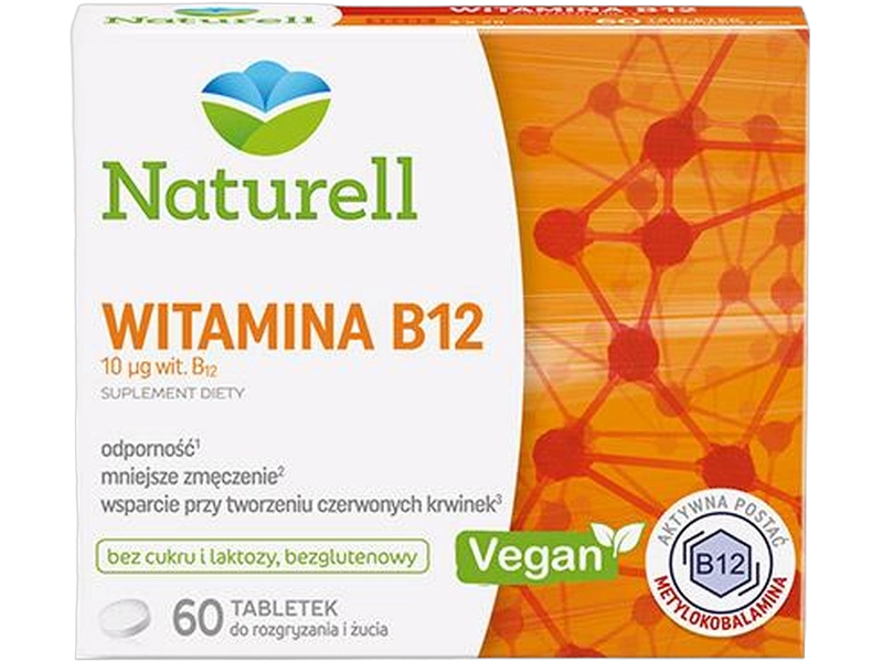 Naturell Witamina B12, tabletki do ssania, 10 µg, 60 tabl.
