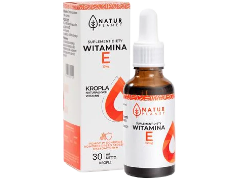 NaturPlanet Witamina E, krople, 12 mg, 30 ml