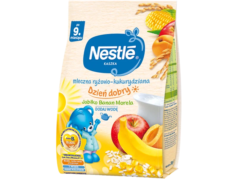 Nestle Dzień dobry kaszka mleczna ryżowo-kukurydziana, smak banan, jabłko, morela po 9. m-cu, 230 g