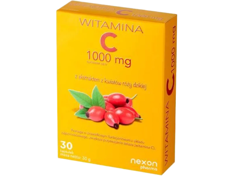 Nexon Pharma Witamina C 1000 mg z ekstraktem z kwiatów dzikiej róży, kapsułki, 1000 mg, 30 kaps.