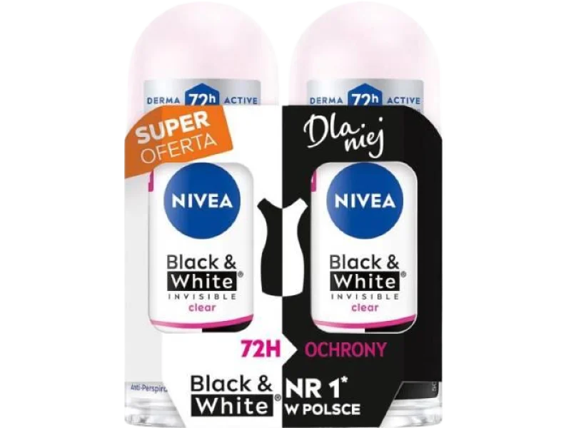 NIVEA BLACK&WHITE Invisible Clear, roll-on, 2 x 50 ml