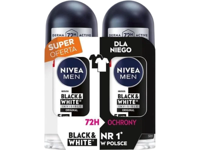 NIVEA MEN Roll-on BLACK&WHITE Invisible Original, 2 x 50 ml