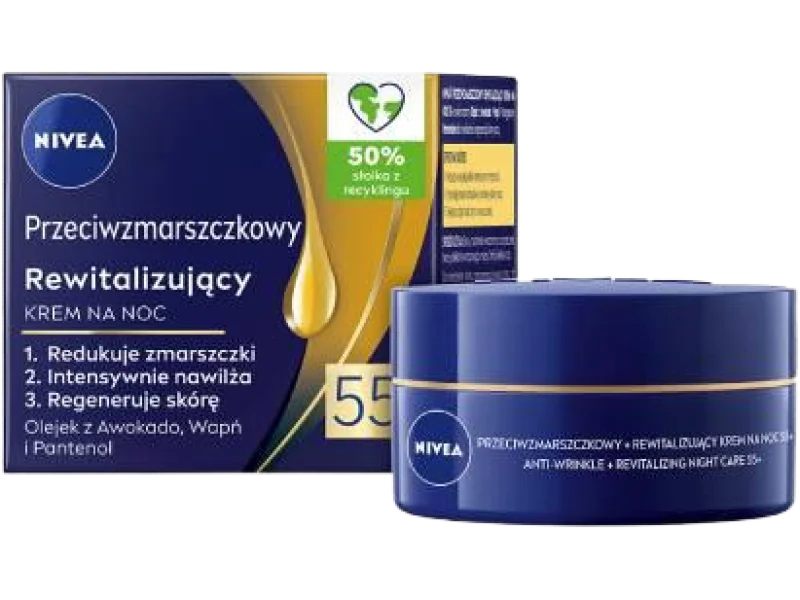 NIVEA Przeciwzmarszczkowy 55+ Rewitalizujący krem do twarzy na noc, 50 ml