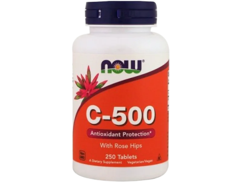 NOW C-500 z dziką różą, tabletki, 500 mg, 250 tabl.